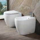 Inodoro Aster de cerámica mate bicolor sin borde con asiento de cierre suave.   viadurini