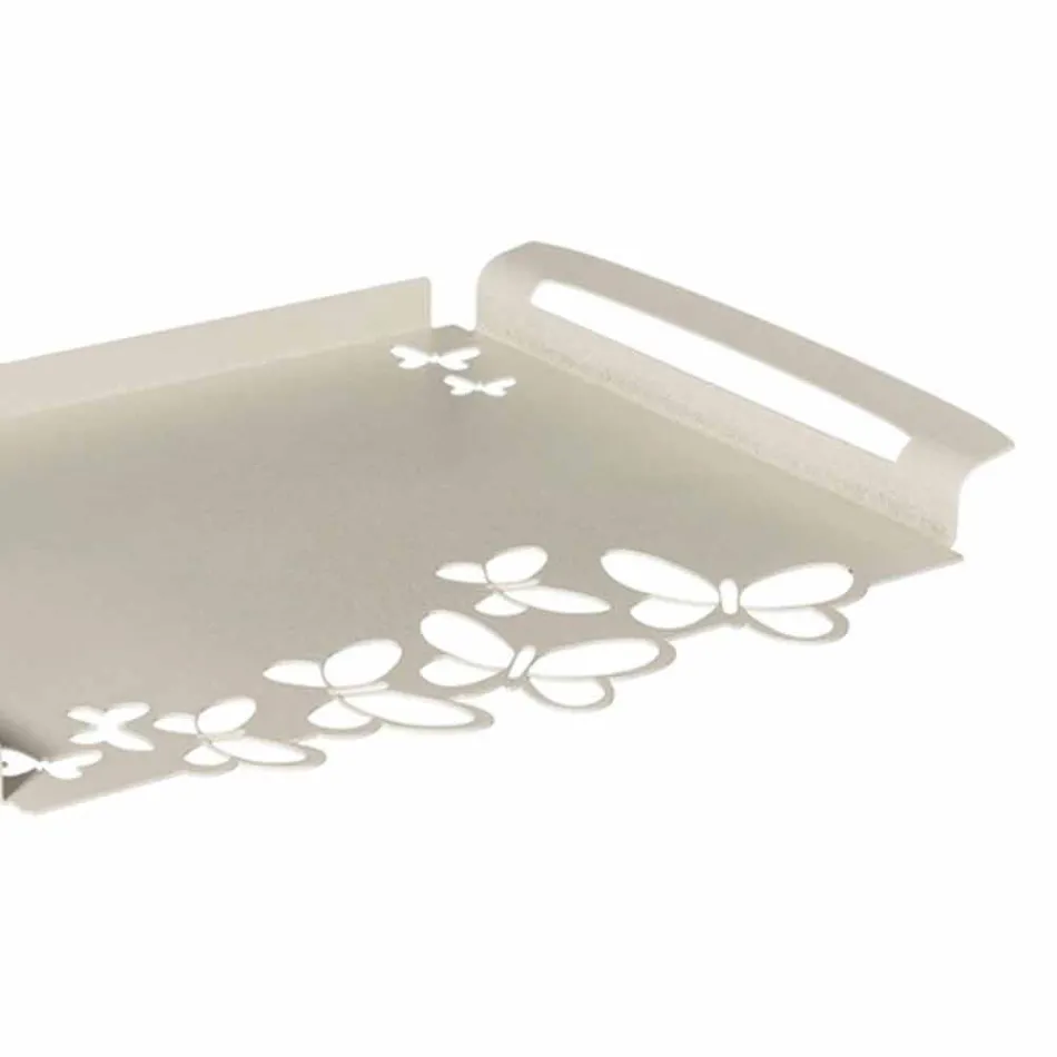 Bandeja de servicio de diseño de hierro blanco, beige o marfil Made in Italy - Leiden viadurini