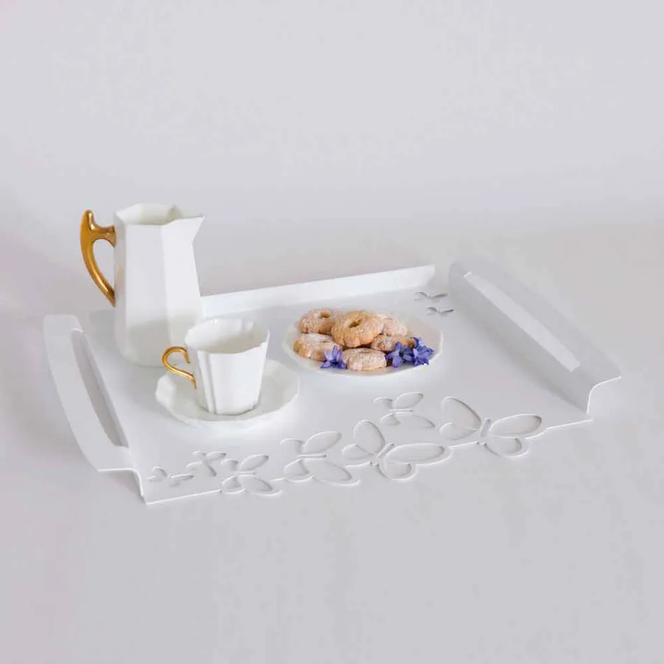 Bandeja de servicio de diseño de hierro blanco, beige o marfil Made in Italy - Leiden viadurini