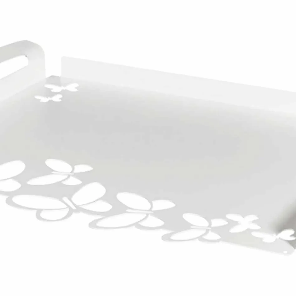 Bandeja de servicio de diseño de hierro blanco, beige o marfil Made in Italy - Leiden viadurini