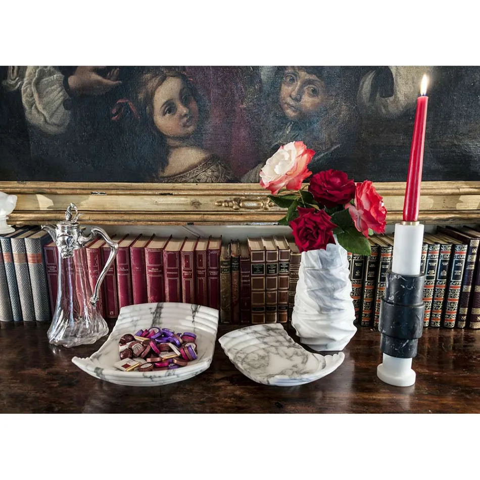 Bandeja decorativa curvada en mármol Arabescato Made in Italy - Clifton viadurini