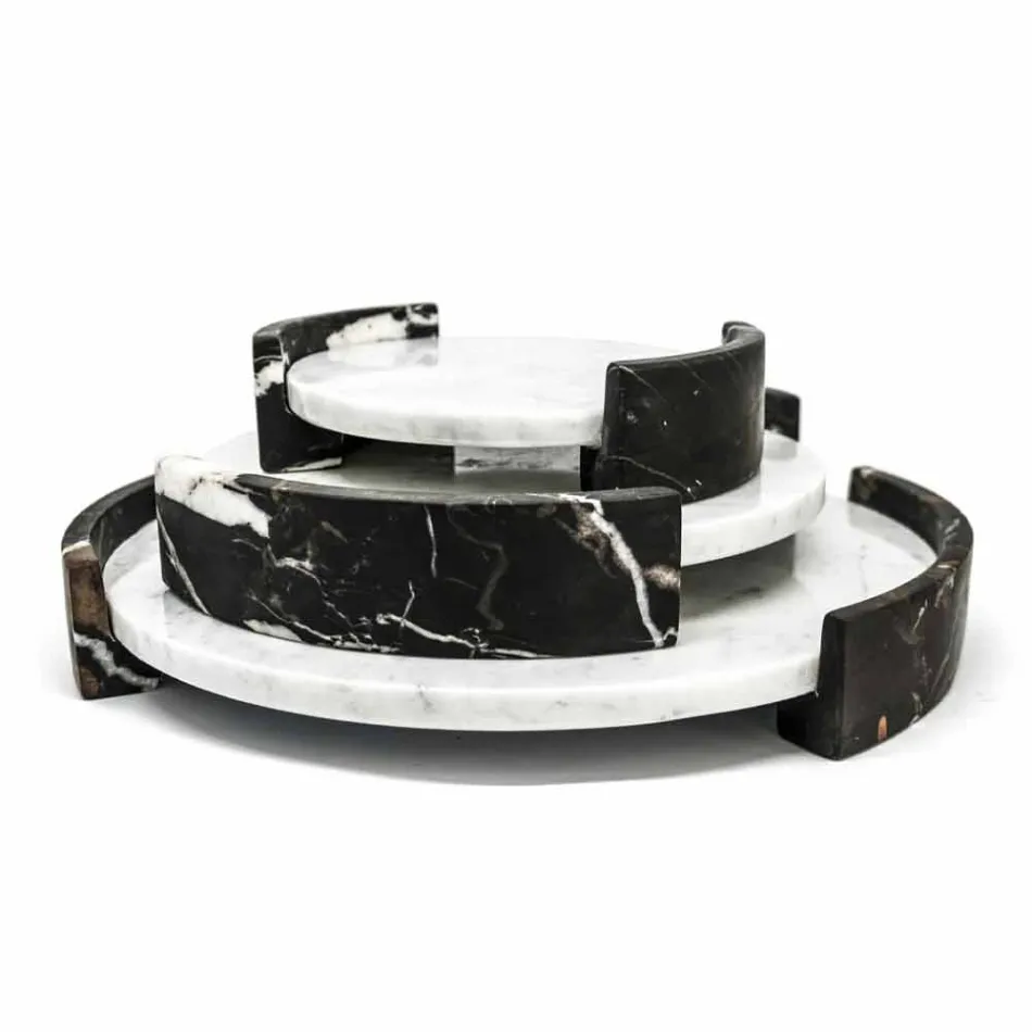 Bandeja redonda moderna en mármol blanco de Carrara hecho en Italia - Chet viadurini