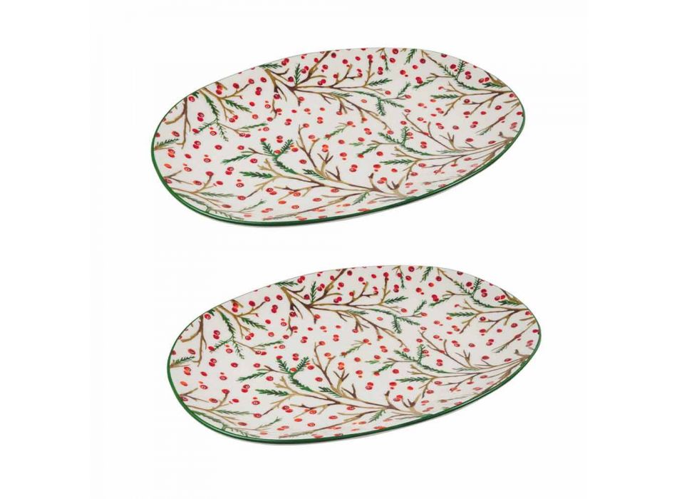 Bandeja de Navidad Ovalada Plato de servir de porcelana 2 Piezas - Escoba de carnicero viadurini