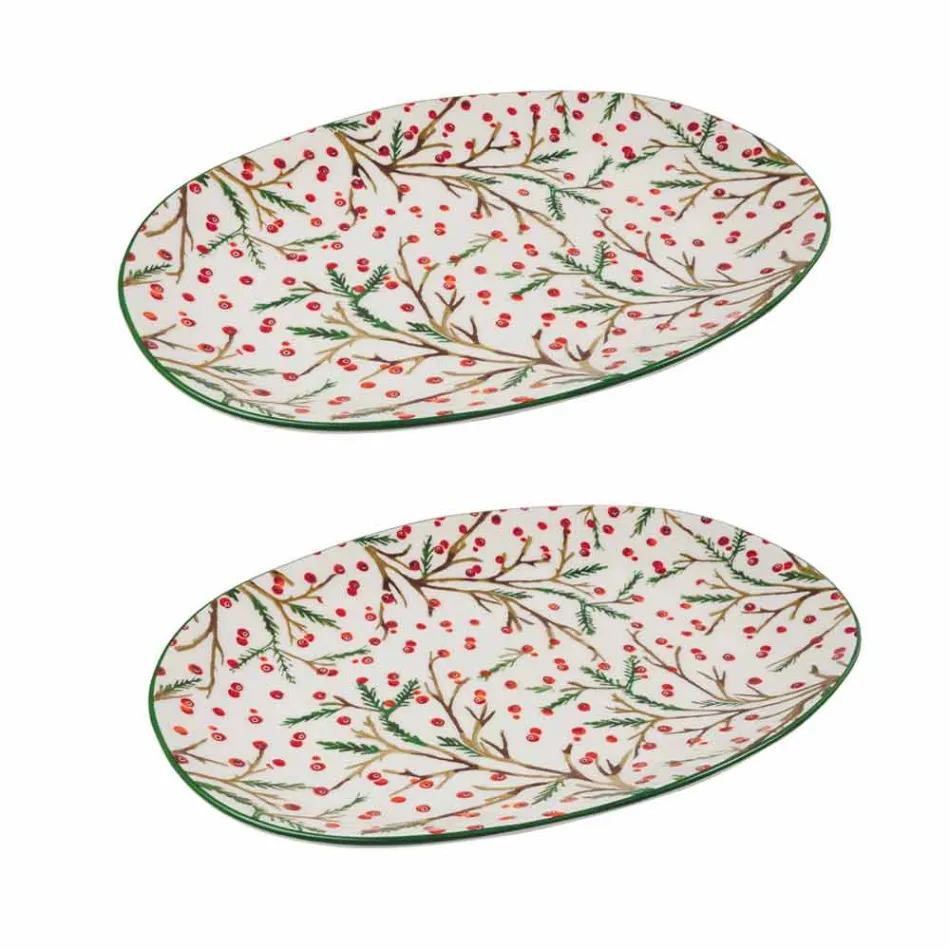 Bandeja de Navidad Ovalada Plato de servir de porcelana 2 Piezas - Escoba de carnicero viadurini