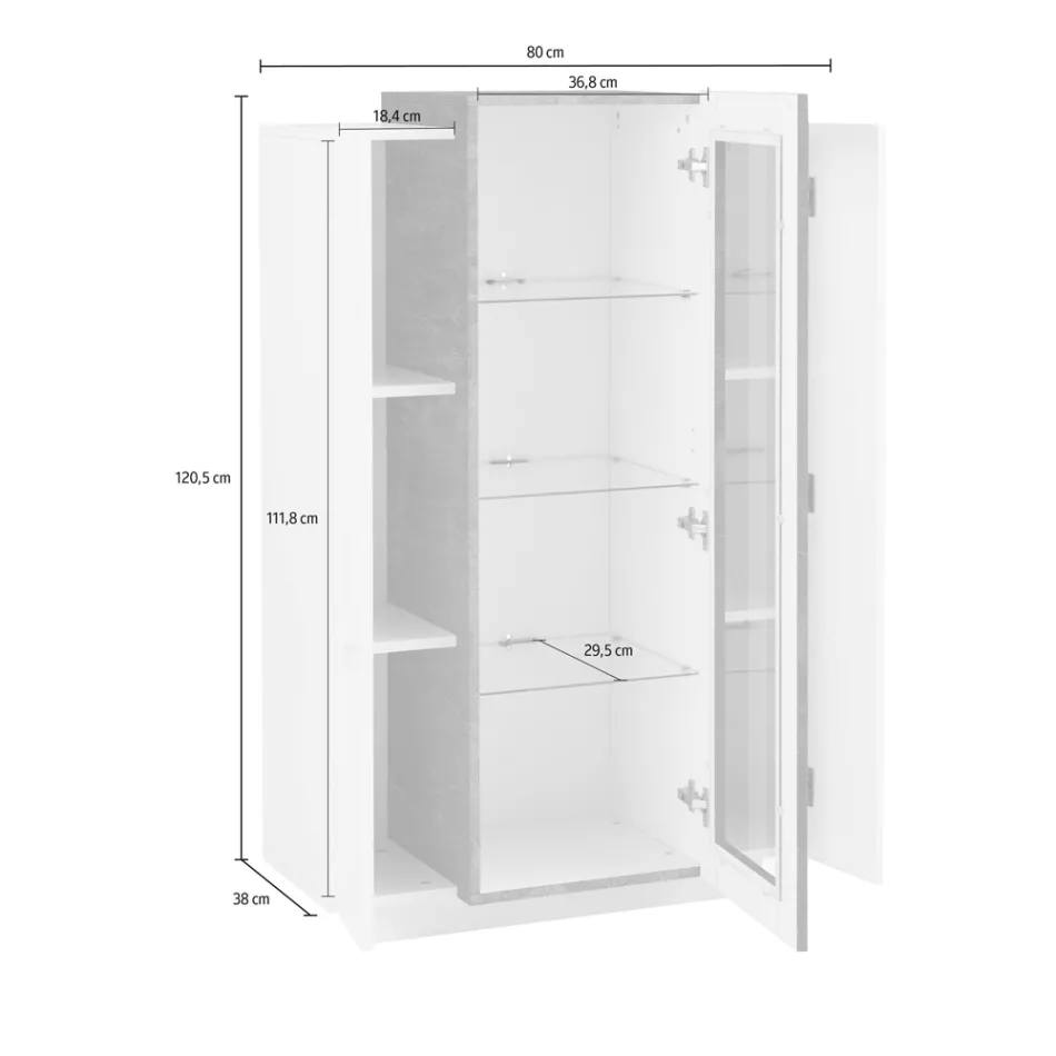 Vitrina 3 puertas para sala de estar, madera blanca y antracita, cemento o arce - Therese viadurini