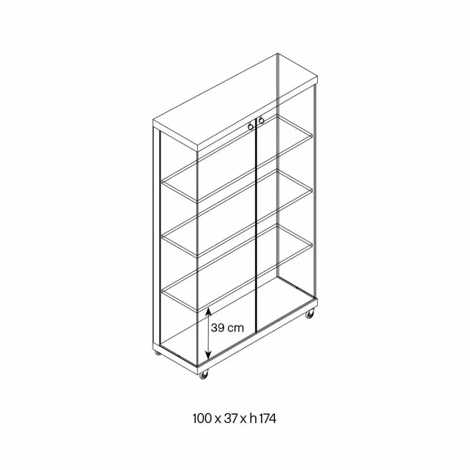 Vitrina de Pared en Vidrio y Madera Blanca, Ruedas y Estantes Iluminados - Armilla viadurini