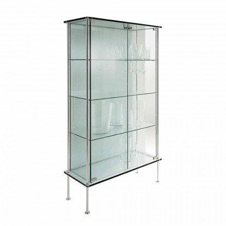 Vitrina de pared de vidrio transparente y metal con 2 puertas de diseño - Lorella viadurini