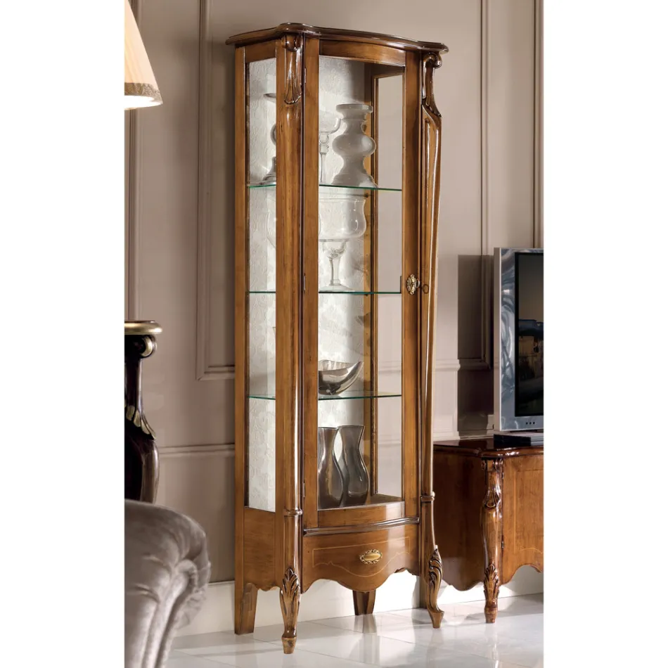 Vitrina clásica con puerta de madera blanca o nogal Made in Italy - Caligola viadurini