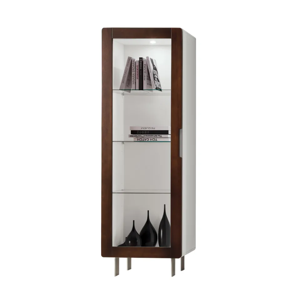 Vitrina de Salón con 1 Puerta en Acabado Blanco y Canaletto Made in Italy - Gerd viadurini