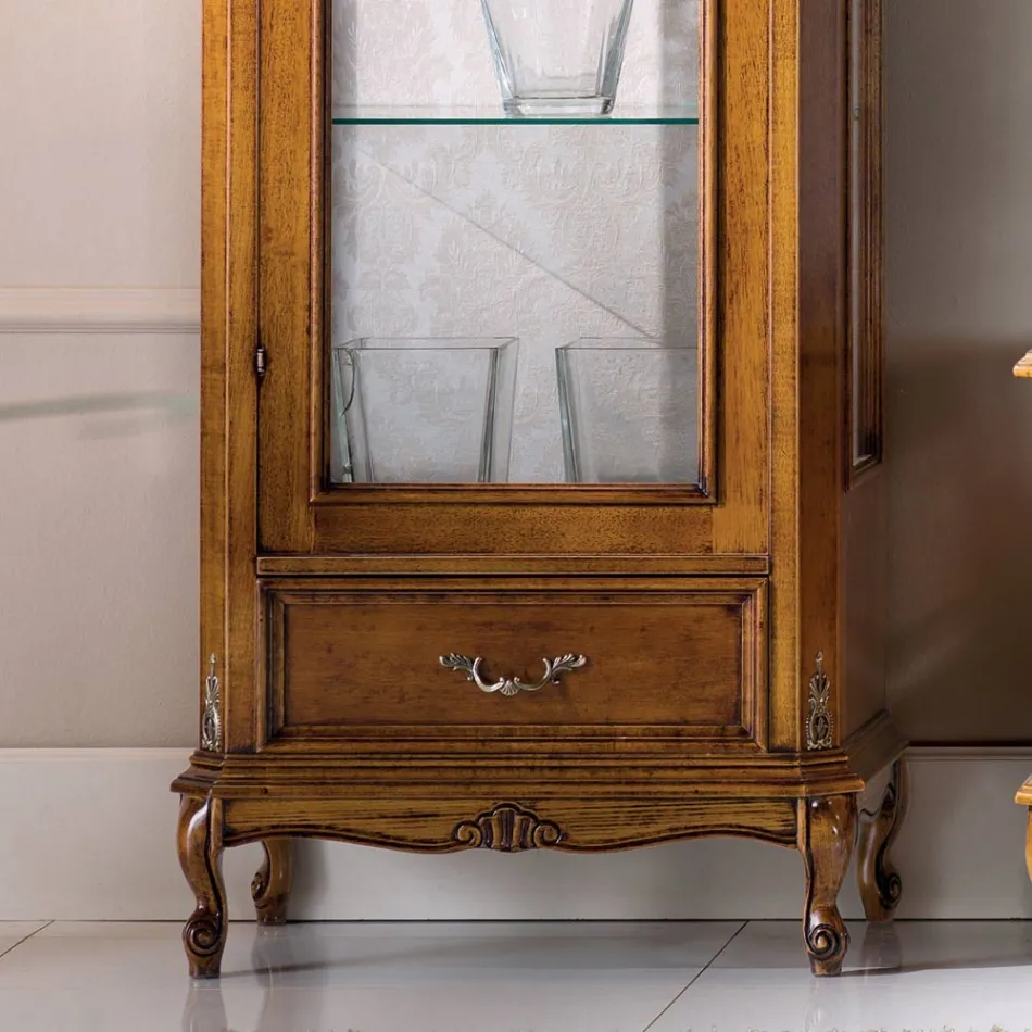 Vitrina de Salón Clásica en Madera de Nogal 1 Puerta Made in Italy - Ronald viadurini