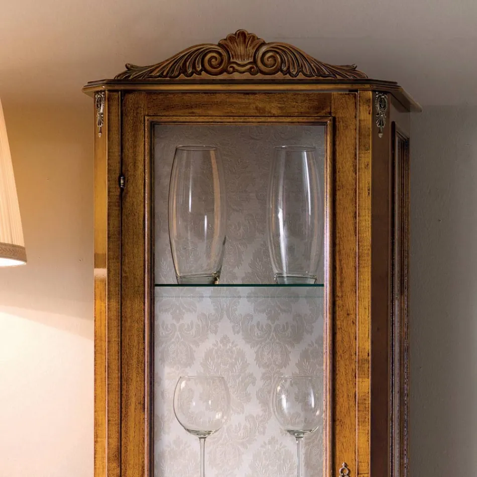 Vitrina de Salón Clásica en Madera de Nogal 1 Puerta Made in Italy - Ronald viadurini