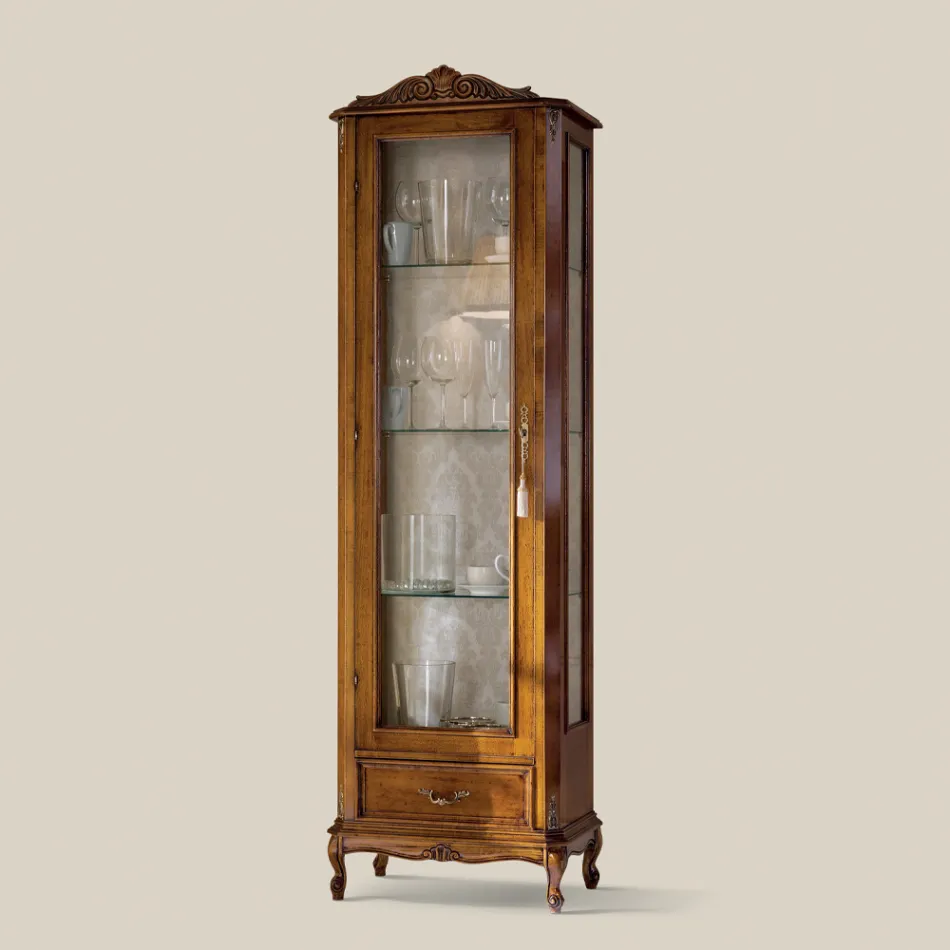 Vitrina de Salón Clásica en Madera de Nogal 1 Puerta Made in Italy - Ronald viadurini