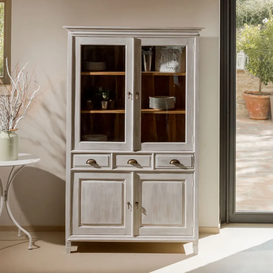 Vitrina de teca maciza con 4 puertas y 3 cajones - Aikido viadurini