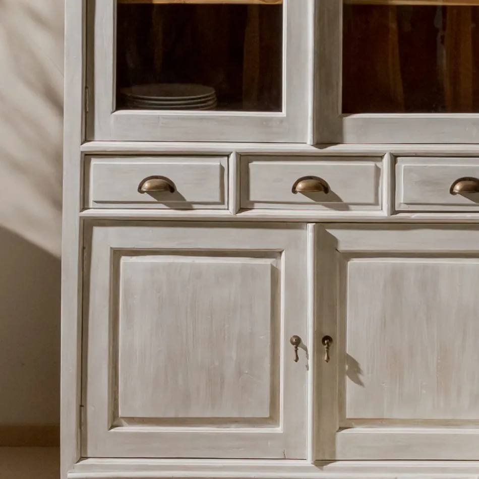 Vitrina de teca maciza con 4 puertas y 3 cajones - Aikido viadurini