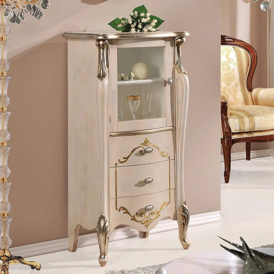 Vitrina de salón con 1 puerta de cristal y 3 cajones Made in Italy - Londres viadurini