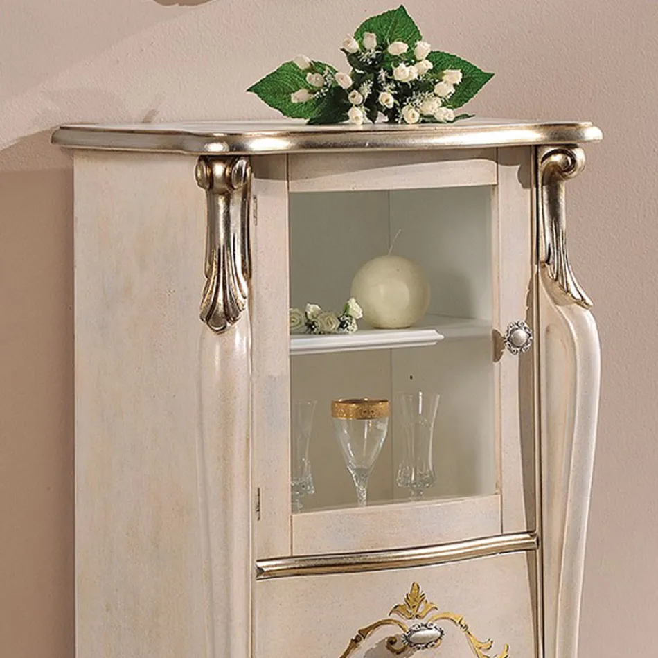 Vitrina de salón con 1 puerta de cristal y 3 cajones Made in Italy - Londres viadurini