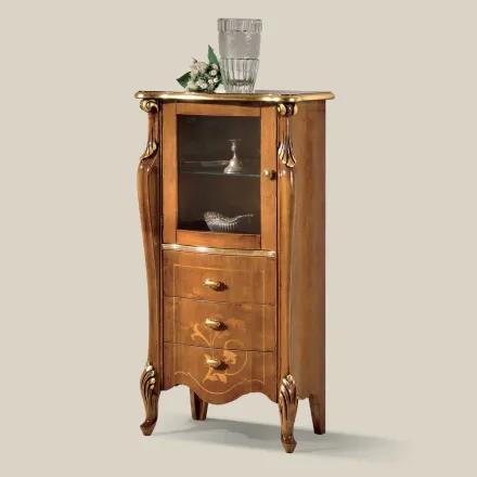 Vitrina de salón con 1 puerta de cristal y 3 cajones Made in Italy - Londres viadurini