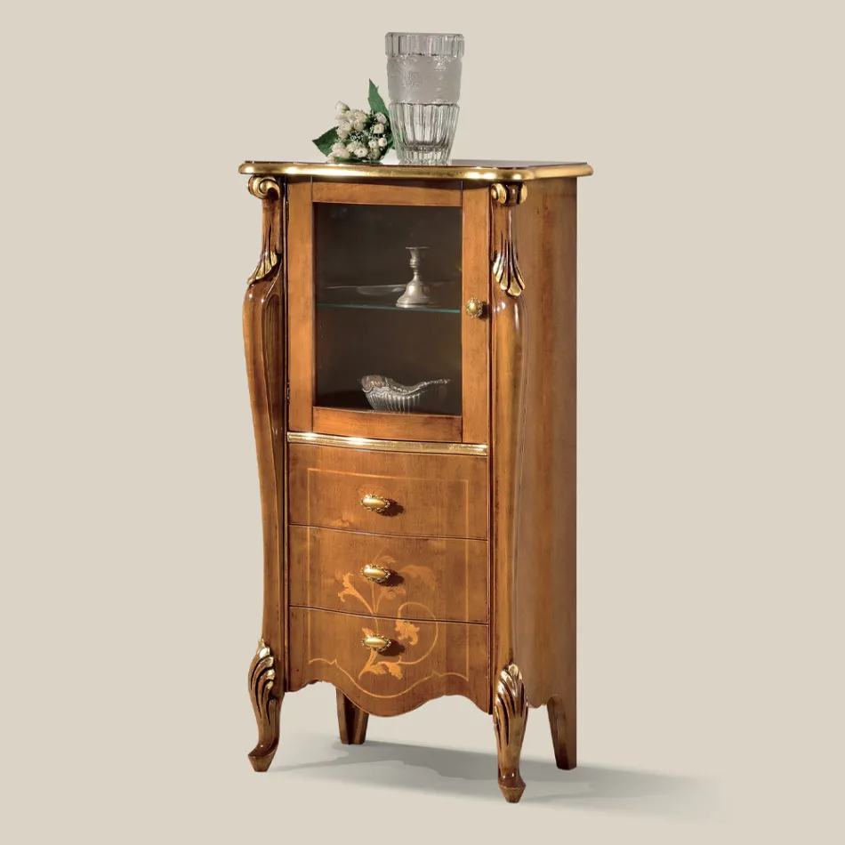 Vitrina de salón con 1 puerta de cristal y 3 cajones Made in Italy - Londres viadurini