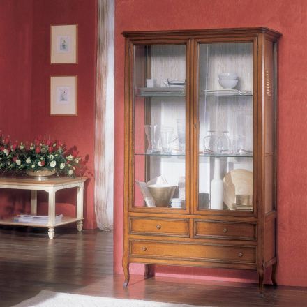 Vitrina con 3 cajones, 2 puertas y estantes de cristal Made in Italy - Walo viadurini