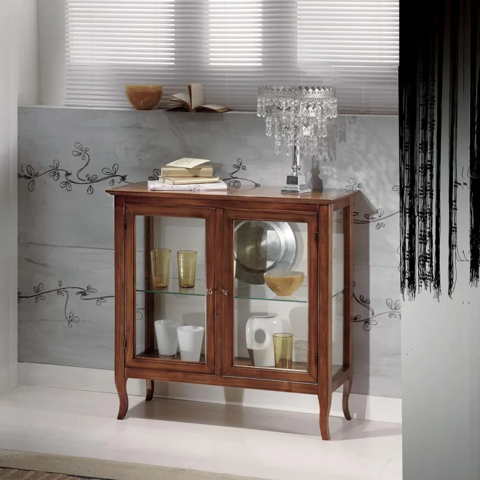 Vitrina con estantes de cristal y respaldo tapizado Made in Italy - Assur viadurini